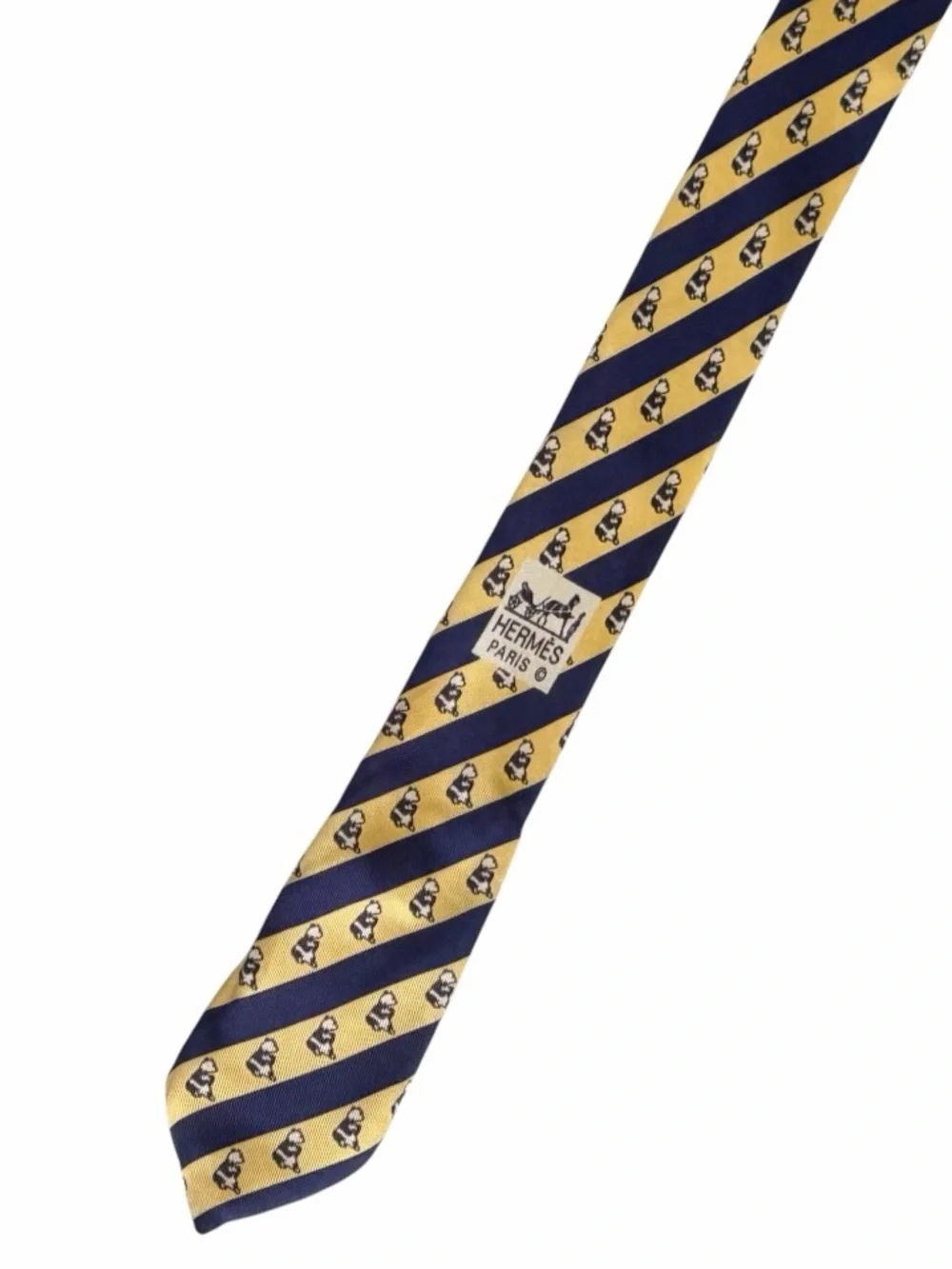 Hermès Navy Blue and Yellow Panda Bear Silk Twill Necktie